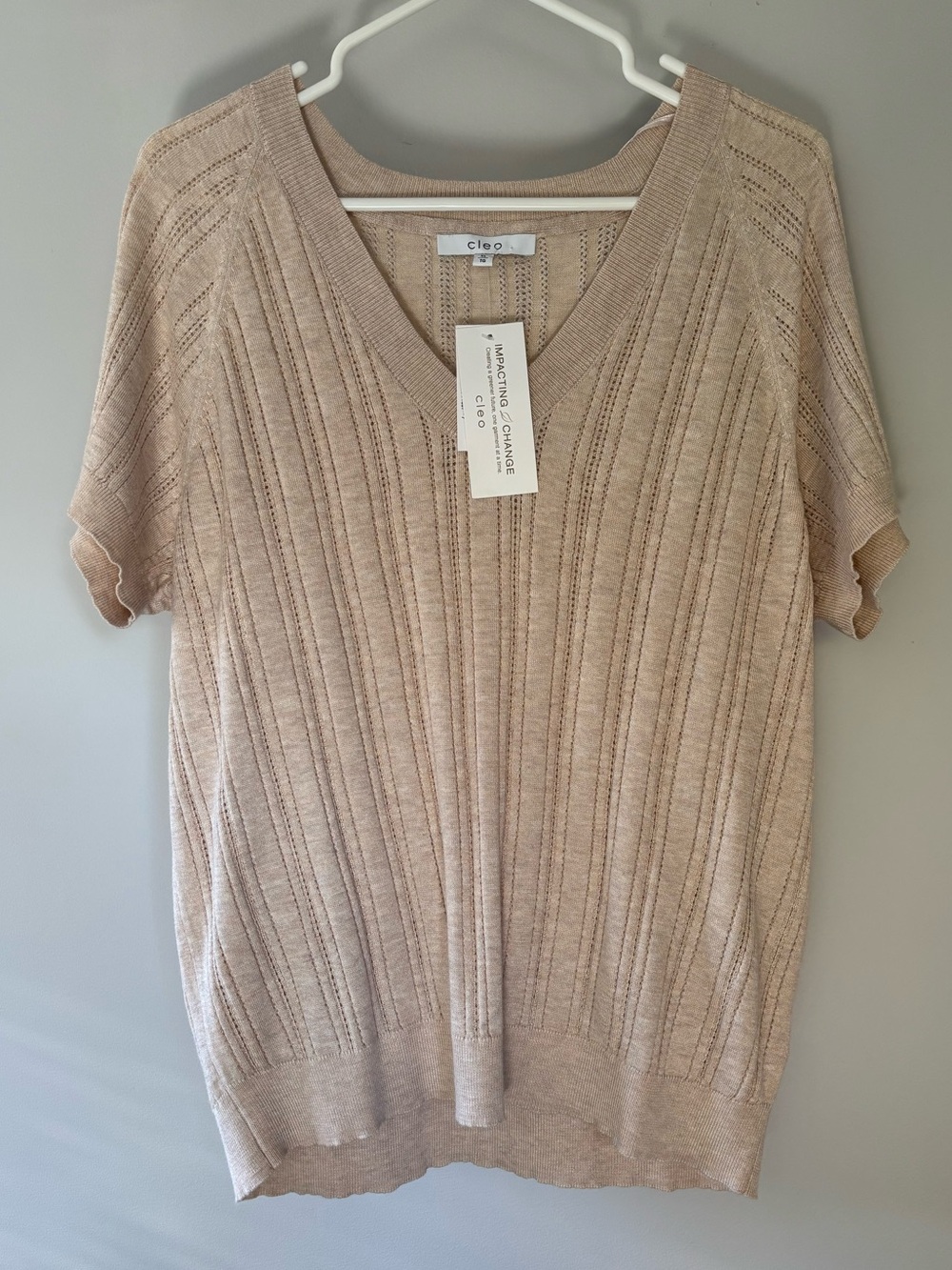 Cleo Lightweight V-Neck Short Sleeve Sweater in Beige